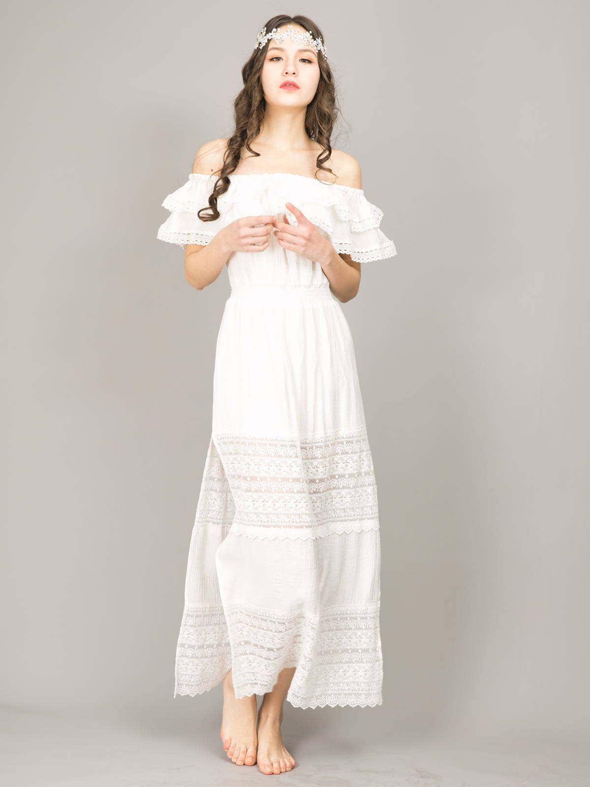 Off White Lace grecian Bohemian wedding resort dress  MJcostume