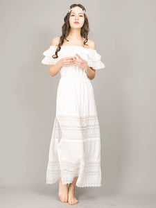 Off White Lace grecian Bohemian wedding resort dress