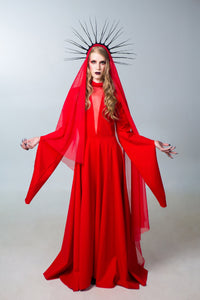 Evil Queen Halloween Costume Deep V Neck Black Gothic Wedding Dress