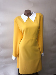Peter Pan collar dress Yellow dress with white collar Halloween costume for women toddler girl Cosplay Smock dress Bishop Bodydoll dress