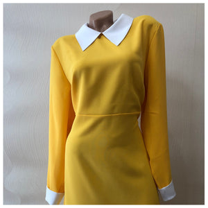 Peter Pan collar dress Yellow dress with white collar Halloween costume for women toddler girl Cosplay Smock dress Bishop Bodydoll dress