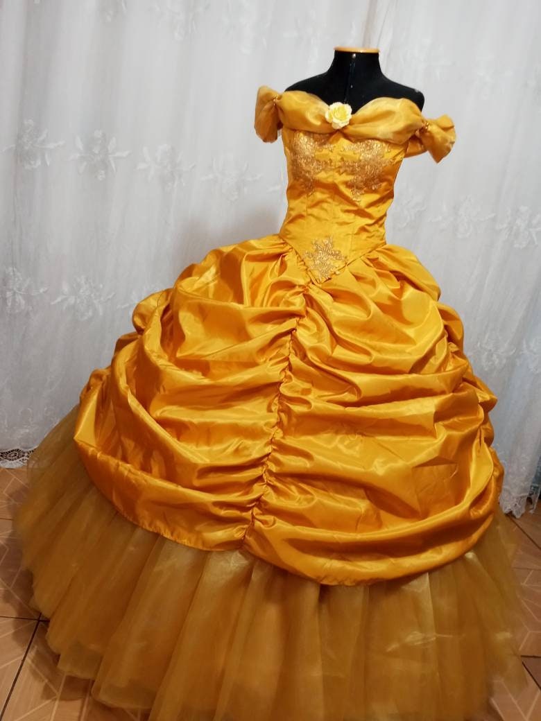 slim fit dress slacks Princess Belle Ball gown golden Dress – MJcostume