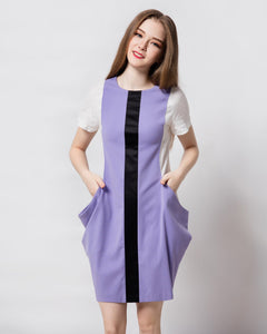 Contemporary Structured Geometric Petite Purple Colorblock dress