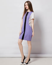 Load image into Gallery viewer, Contemporary Structured Geometric Petite Purple Colorblock dress