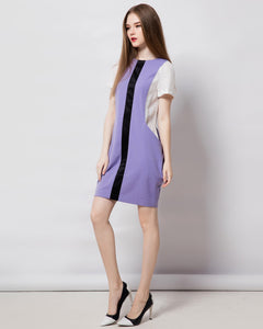 Contemporary Structured Geometric Petite Purple Colorblock dress