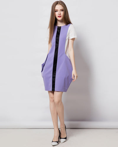 Contemporary Structured Geometric Petite Purple Colorblock dress