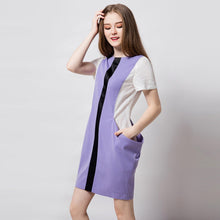 Load image into Gallery viewer, Contemporary Structured Geometric Petite Purple Colorblock dress