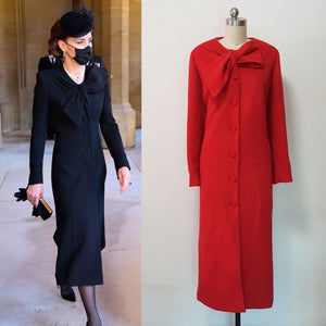 Duchess of Cambridge Red Kate Middleton Christmas Beau Tie Coat Red Bow coat dress