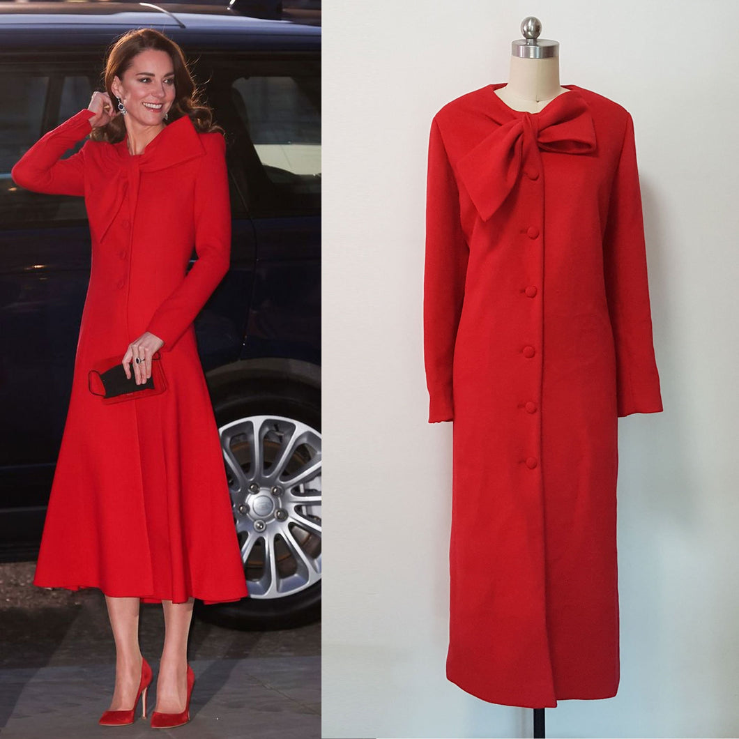 Duchess of Cambridge Red Kate Middleton Christmas Beau Tie Coat Red Bow coat dress