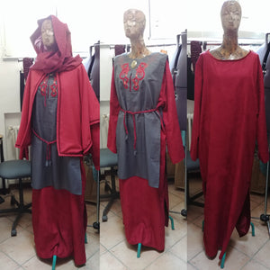 READY FOR SHIPPING Red Elegant woman costume set, Sorceress wardrobe , Pagan Priestess Costume, set 4 pieces