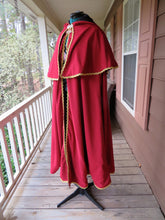 Load image into Gallery viewer, Custom Made Red and Gold Adult Cape with Caplet cosplay costume