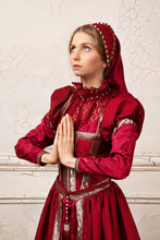 Load image into Gallery viewer, Renaissance dress MADE TO ORDER Queen of England burgundy dress in the style of sixteenth century English high fashion