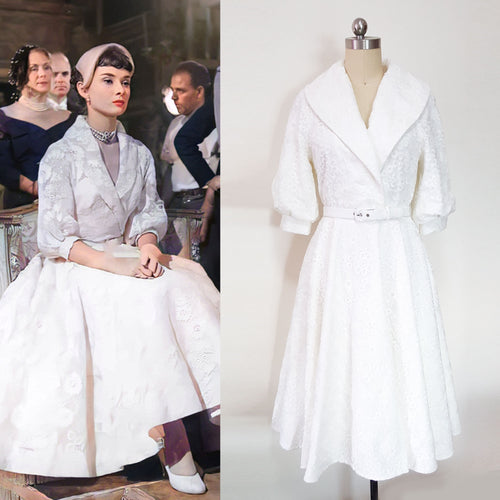 Princess Ann tea length gown Roman Holiday Final Scene Audrey Hepburn white organza dress
