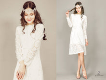 Load image into Gallery viewer, Boho White Lace Dress Bohemian wedding bridesmaid Long sleeve lace wedding dress