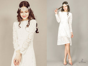 Boho White Lace Dress Bohemian wedding bridesmaid Long sleeve lace wedding dress