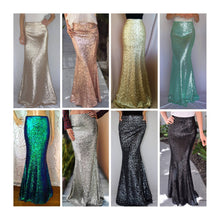Load image into Gallery viewer, Silver sequin skirt long maxi sparkle skirt