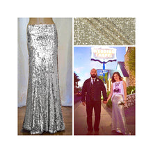 Load image into Gallery viewer, Silver sequin skirt long maxi sparkle skirt