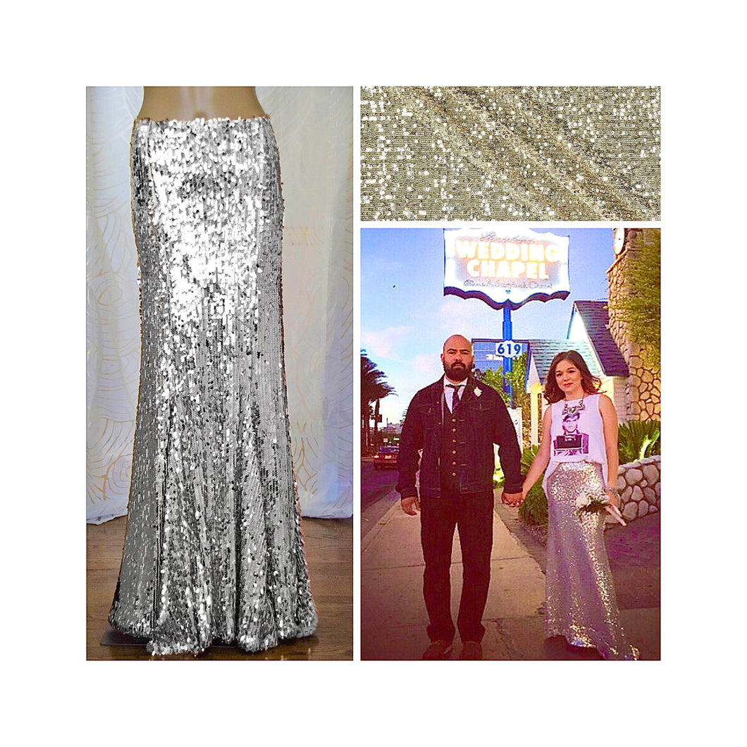 Silver sequin skirt long maxi sparkle skirt