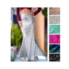 Load image into Gallery viewer, Silver sequin skirt long maxi sparkle skirt