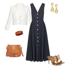 Load image into Gallery viewer, Sleeveless jean dress denim button down Vintage 90s style Chambray shirtdress