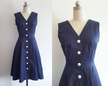 Load image into Gallery viewer, Sleeveless jean dress denim button down Vintage 90s style Chambray shirtdress