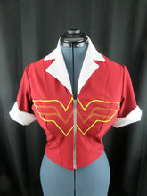 Load image into Gallery viewer, Custom Made Super hero Bombshell Zipup Top with Embroidered Front Cosplay Costume