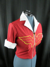 Load image into Gallery viewer, Custom Made Super hero Bombshell Zipup Top with Embroidered Front Cosplay Costume