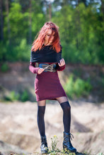 Load image into Gallery viewer, Unique dress handmade multipurpose multiway convertible with a big cowl or hood open shoulders sleeve gloves and pen skirt