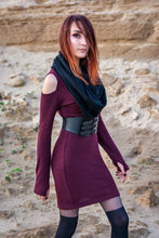 Load image into Gallery viewer, Unique dress handmade multipurpose multiway convertible with a big cowl or hood open shoulders sleeve gloves and pen skirt