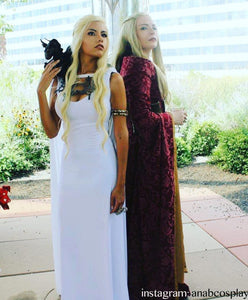 Cosplay Costume Game of Thrones White Daenerys Dragon Dress With Cape