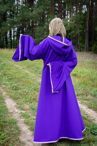 Wizard hooded mantle mage sleeved cloak sorcerer robe witch cosplay larp magician outfit