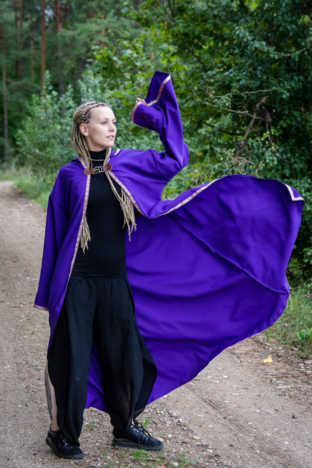 Wizard hooded mantle mage sleeved cloak sorcerer robe witch cosplay larp magician outfit