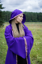 Load image into Gallery viewer, Wizard hooded mantle mage sleeved cloak sorcerer robe witch cosplay larp magician outfit
