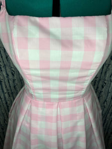 Women's Custom Adult Pink and White Gingham Check Doll 50s Style Dapper Day Dress Cosplay with Bow and Belt Hairbow
