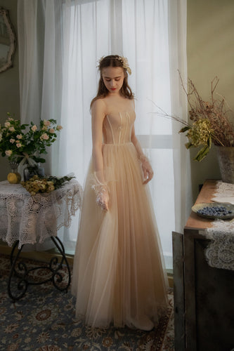 Tulle ball gown embroidered Lvory bustier bridal gown bohemian gown dress