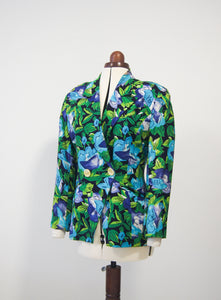 Abstract bloom floral retro vintage linen bold blazer jacket cosplay costume