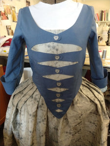 18th century button front bodice with contrasting skirt