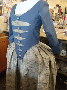 18th century button front bodice with contrasting skirt