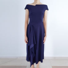 Load image into Gallery viewer, Handkerchief cocktail gown Meghan Markle Navy Barwick Dress