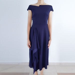 Handkerchief cocktail gown Meghan Markle Navy Barwick Dress