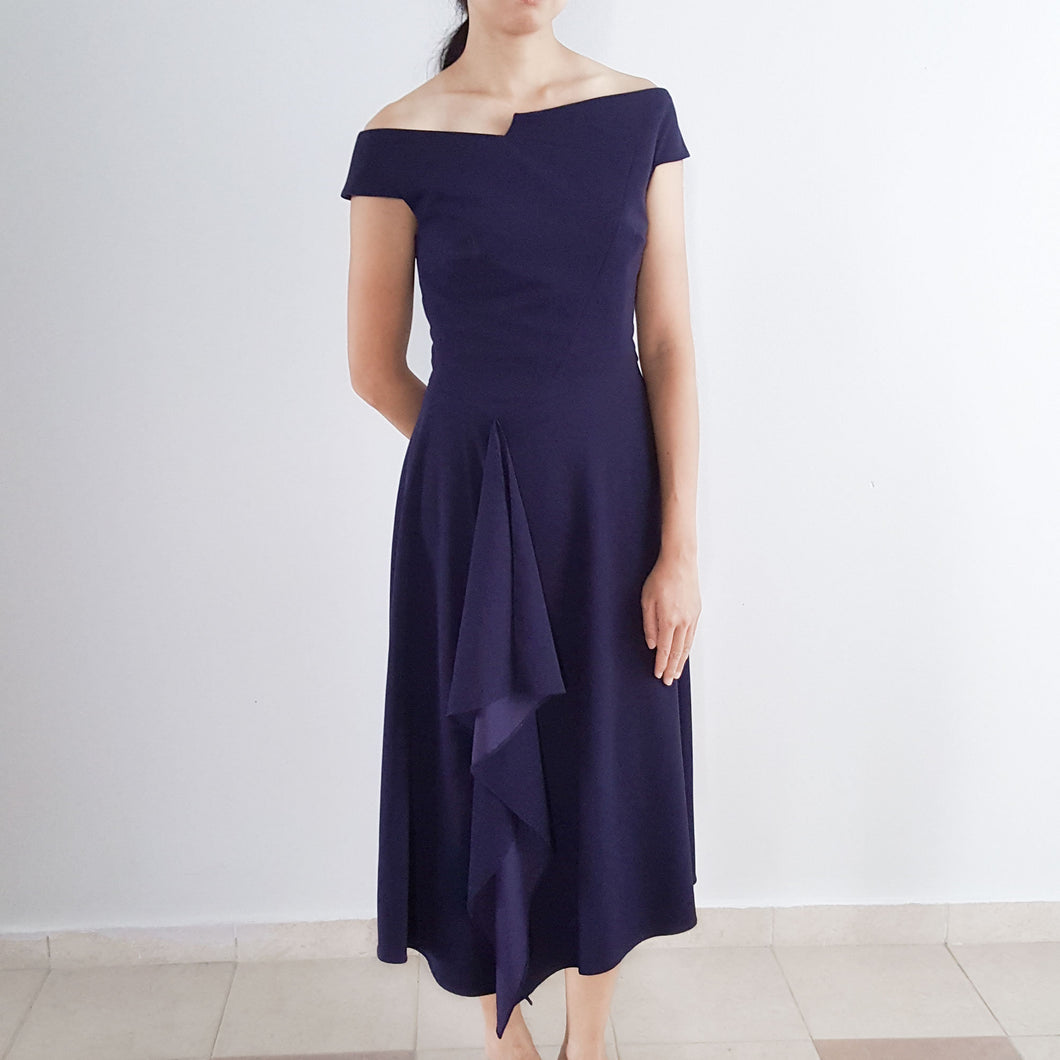 Handkerchief cocktail gown Meghan Markle Navy Barwick Dress