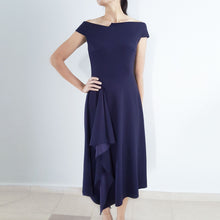 Load image into Gallery viewer, Handkerchief cocktail gown Meghan Markle Navy Barwick Dress