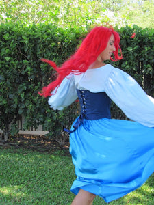3 Pc Ariel Princess Cosplay Little Mermaid Costume Gown Land Dress Skirt Corset for Teens Adults