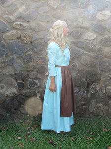 2 Pc Cinderella 2015 Princess Costume Gown Work Dress Apron for Girls Teens Adults