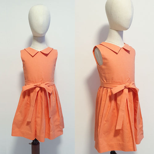 Vintage 60s communion toddler linen orange flowerdress