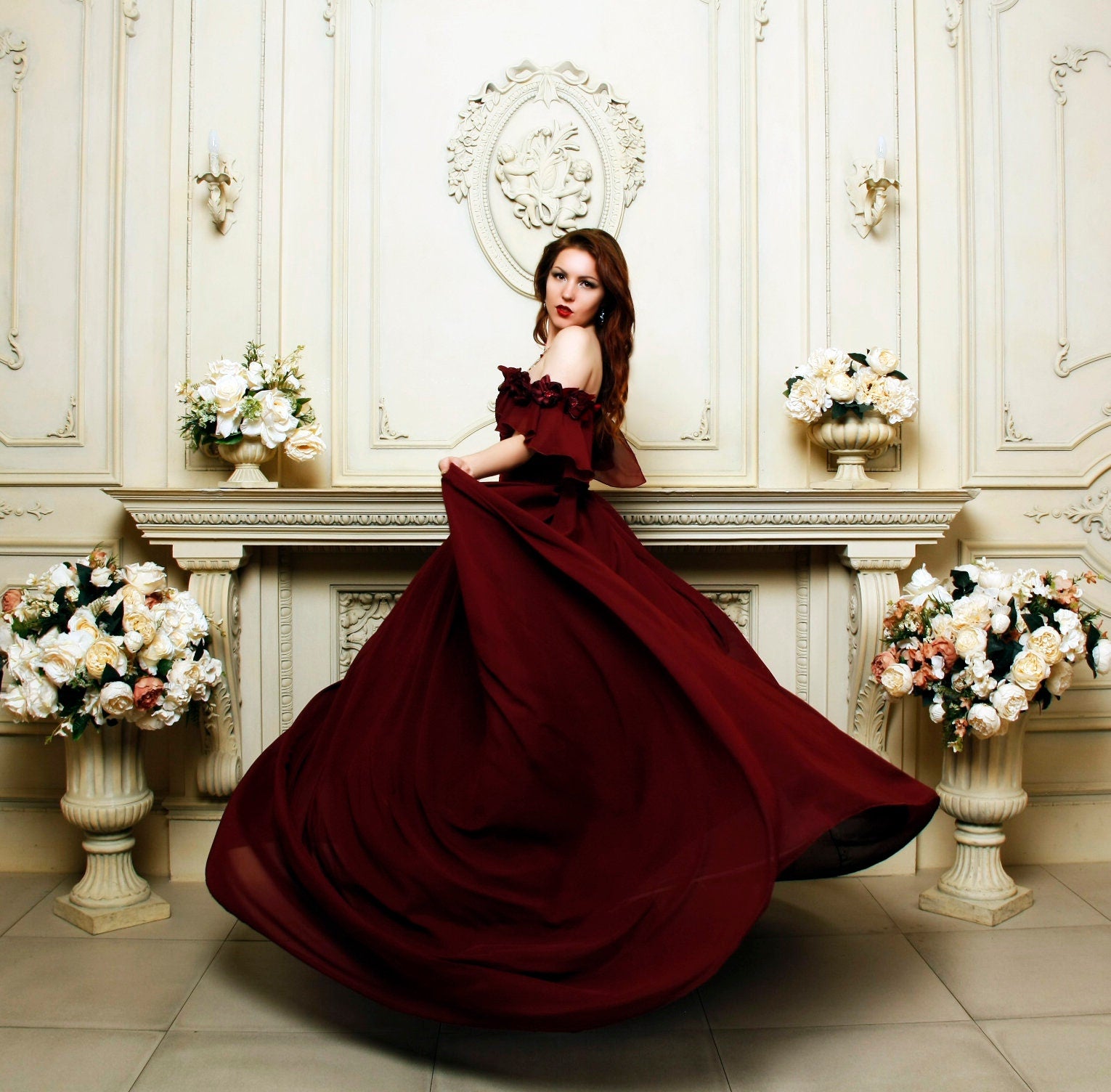 High quality luxury prom dresses Wedding Maroon long dress Evening Dre – MJcostume High quality luxury prom dresses Wedding Maroon long dress Evening Dre – MJcostume