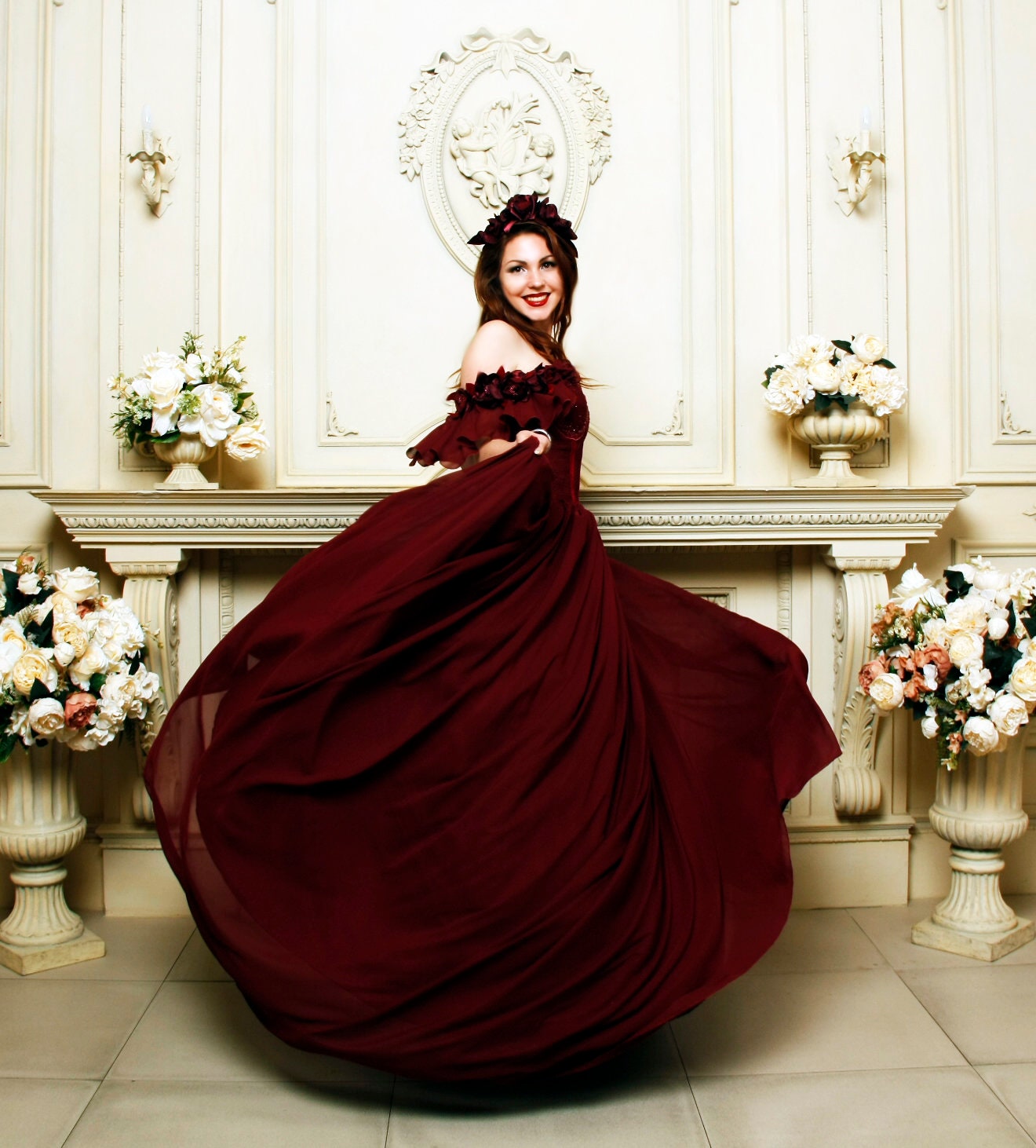 Burgundy Lace Tulle Red Ballgown Wedding Dress With Illusion Sleeves  Customizable And Colorful 2020 Collection From Totallymodest, $87.75 |  DHgate.Com