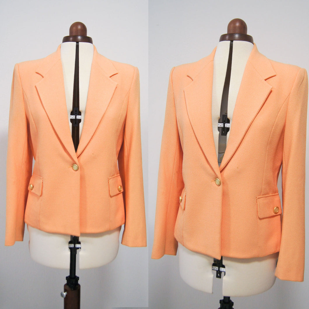 80s women orange crepe blazer formal work suit cosplay costume Size L80s vintage orange work jacket