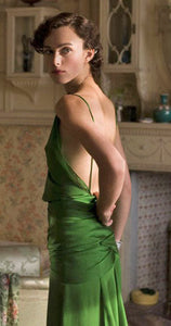 Handmade Satin Replica Romantic Evening Satin Hand Applied Beads silk green dress