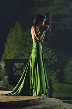 Load image into Gallery viewer, Handmade Satin Replica Romantic Evening Satin Hand Applied Beads silk green dress